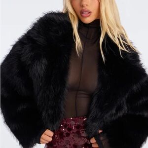 Fashion Nova Chloe Faux Fur Cropped Coat - Black XL
